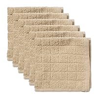 DII Basic Terry Collection Solid Windowpane Dishcloth Set, 12x12, Pebble, 6 Piece