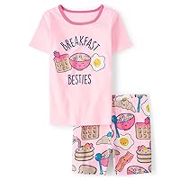 The Children's Place Girls Sleeve Top and Shorts Snug Fit 100% Cotton 2 Piece Pajama Set