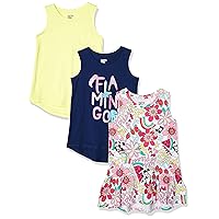Amazon Essentials Girls and Toddlers' Short-Sleeve and Sleeveless Tunic Tops (Previously Spotted Zebra), Multipacks