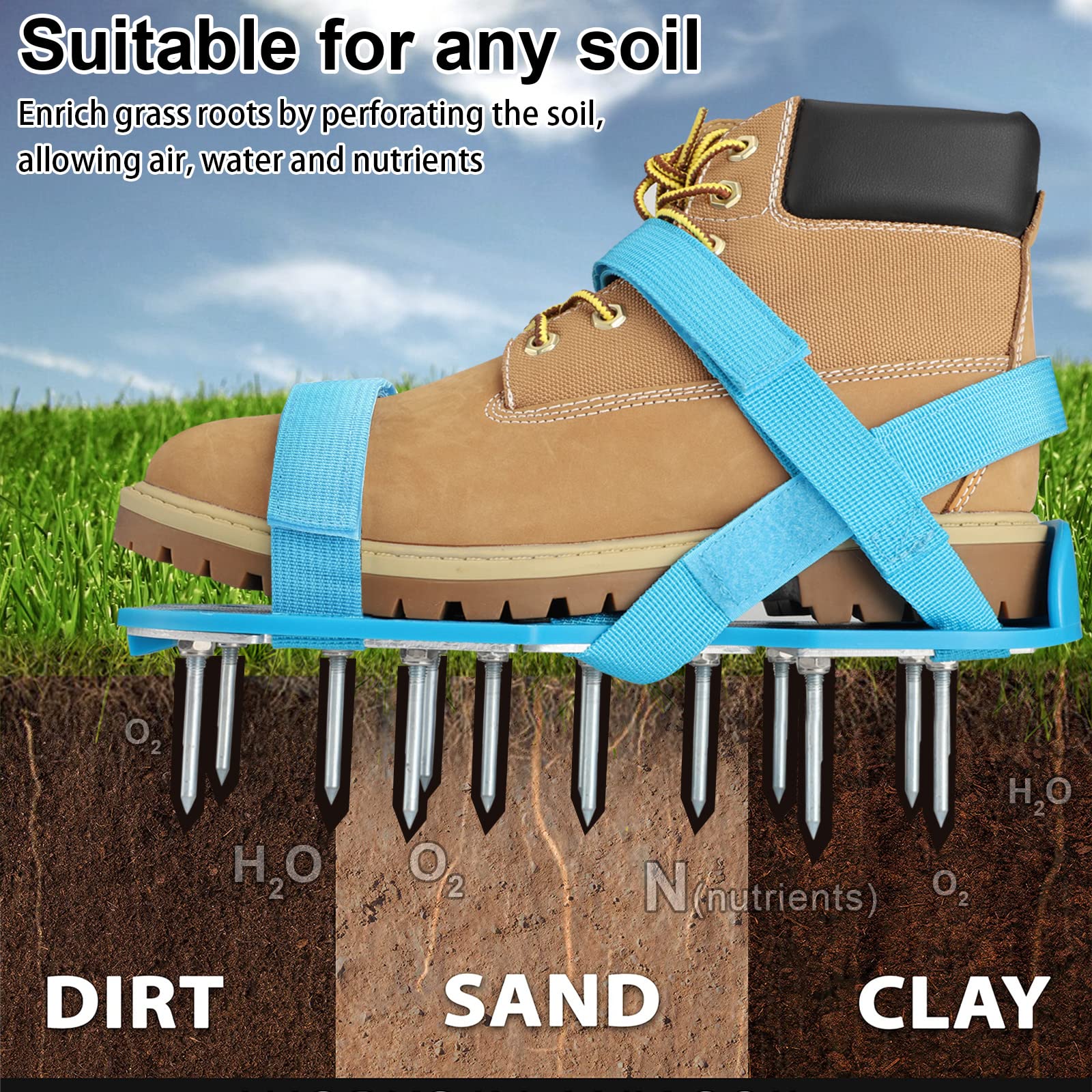 DenForste Lawn Aerator Shoes for Grass - Pre-Assembled Grass Aerator Shoes for Lawn - Soil Yard Aerator Tool for Aerating Patio Garden