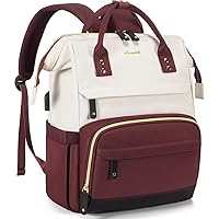 LOVEVOOK Laptop Backpack for Women, 17 Inch Work Business Backpacks Purse with USB Port, Large Capacity Teacher Nurse Bag College Backbag, Waterproof Casual Daypack for Travel, Beige-Wine Red