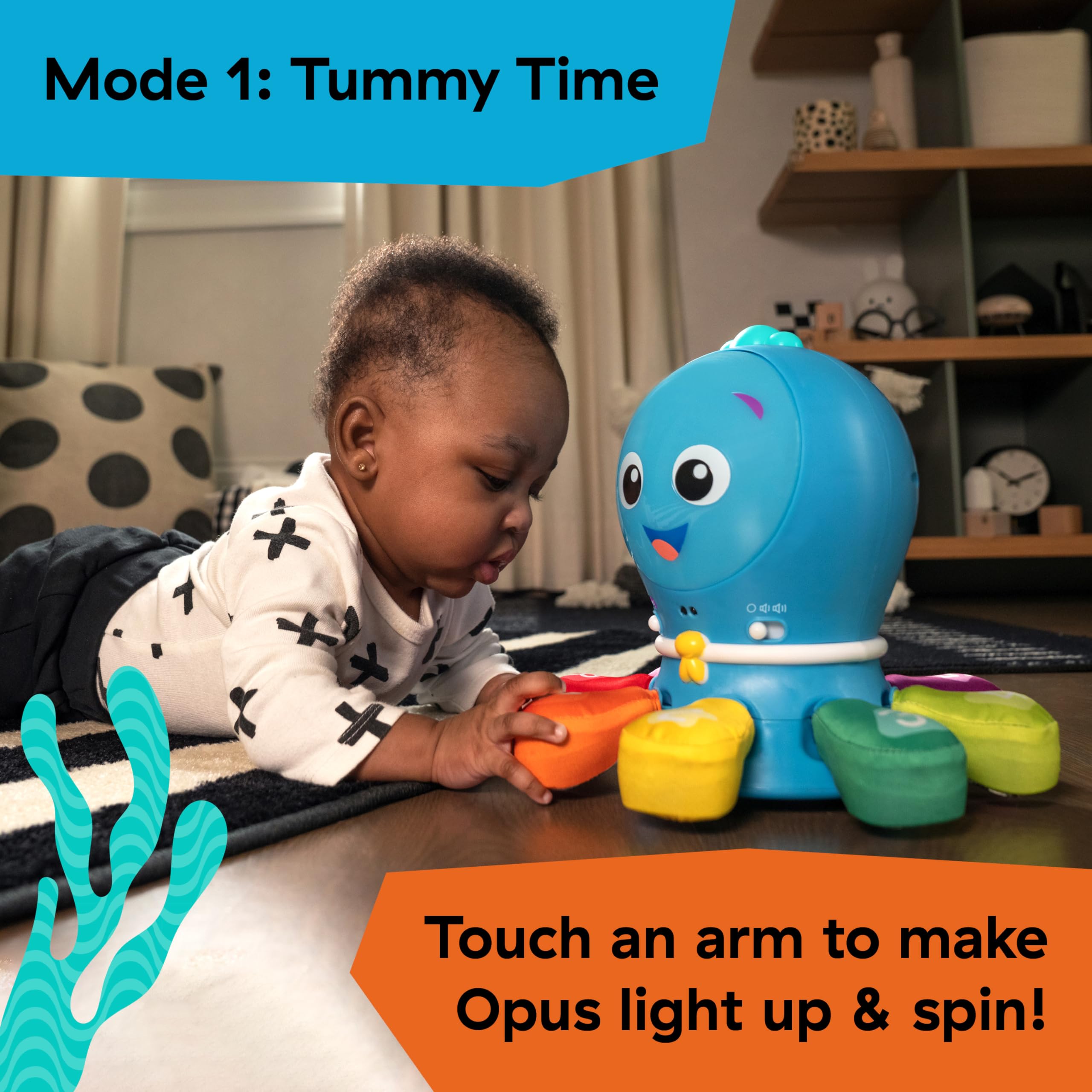Baby Einstein Ocean Explorers Go Opus Go 4-in-1 Crawl & Chase Activity Learning Toy, Music and Lights, Ages 3 Months to 5 Years