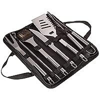 Home-Complete BBQ Grill Tool Set- Stainless Steel Barbecue Grilling Accessories with 7 Utensils and Carrying Case, Includes Spatula, Tongs, Knife,Silver