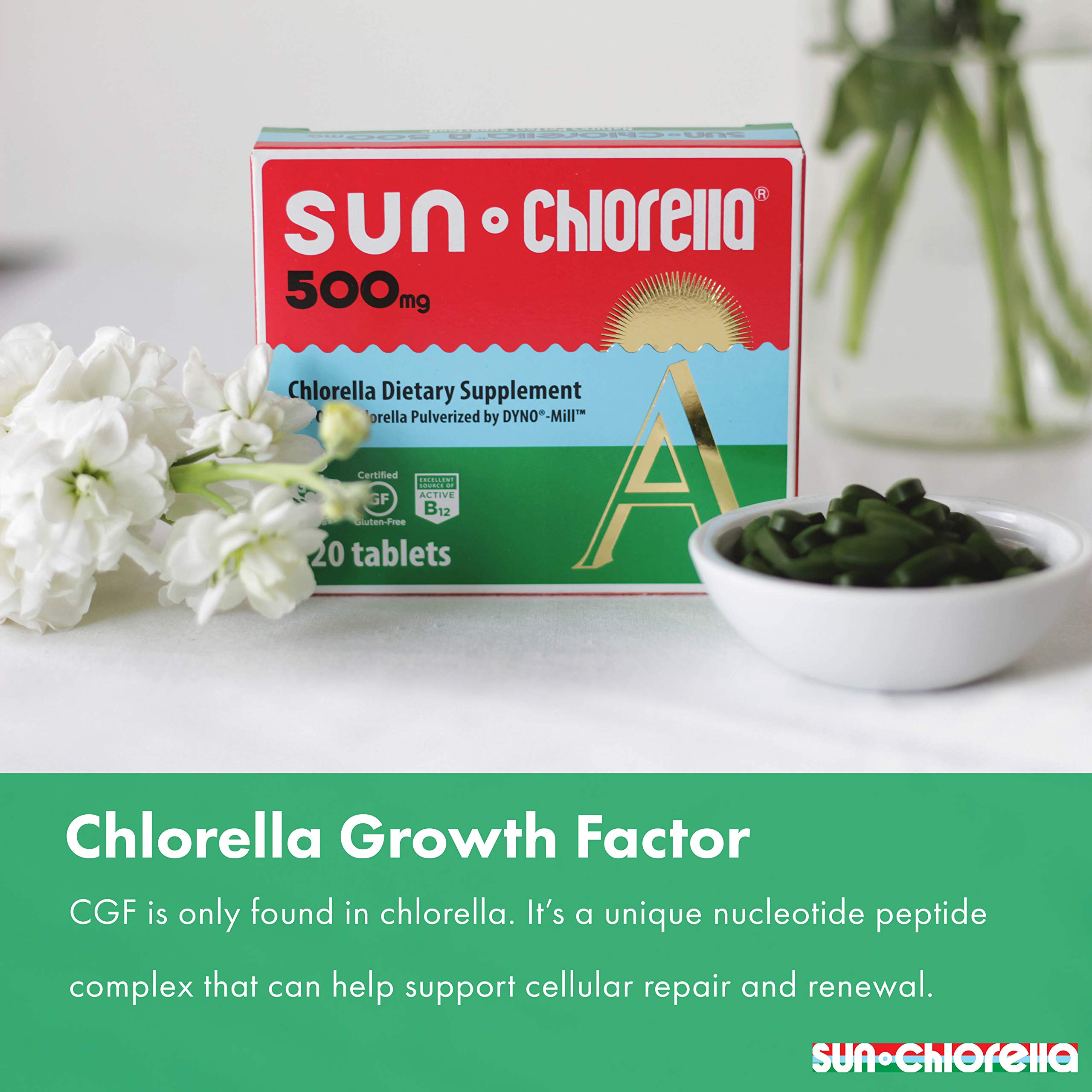Sun Chlorella Sun On The Run Bundle 2ct - Organic Sun Eleuthero 200mg (240 Tablets) - Plus 500mg Whole Body Wellness Green Algae Superfood Supplement 120 Tablets