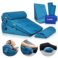 Lunix 4pcs Orthopedic Bed Wedge Pillow Set, Post Surgery Memory Foam for Back, Leg & Knee Pain Relief, Sitting Pillow, Adjustable Pillows for Acid Reflux and GERD for Sleeping, with Hot Cold Pack