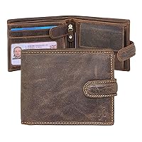 Mens RFID Blocking Real Disressed Hunter Leather Passcase Wallet With ID Window and Coin Pocket Purse1213 (Brown)