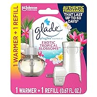 Glade PlugIns Refills Air Freshener Starter Kit, Scented and Essential Oils for Home and Bathroom, Exotic Tropical Blossoms, 0.67 Fl Oz, 1 Warmer + 1 Refill