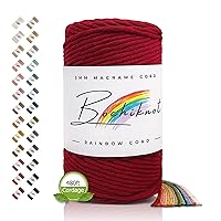 BOCHIKNOT 5mm Macrame Cord - Single Strand Macrame Cord - Cotton Cord for Macrame & Knotting - Macrame Rope Supplies in 3mm 4mm 5mm for Crafts, Wall Hangings, Plant Hangers (160yds, Mulberry)