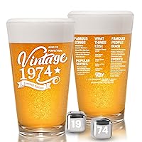 Vintage 1974 Old Time Information 50th Birthday Gifts for Men Women Beer Glass Funny 50 Year Old Presents - 16 oz Pint Glasses Party Decorations Supplies-50 Year Old Birthday Party Decorations