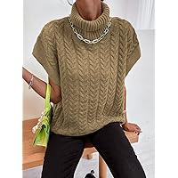 Women's Tops Shirts Sexy Tops for Women Turtle Neck Cable Knit Top Shirts for Women (Color : Khaki, Size : Small)