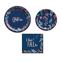 Fall Theme Paper Plates and Napkins Set - Very Cute Set of Fall Paper Plates and Napkins Featuring Beautiful Fall Theme - 80 Total Pieces - Great Value, Multiple