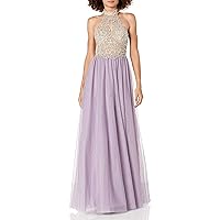 Blondie Nites Women's Long Mesh Ballgown Heavy Beaded High Neck