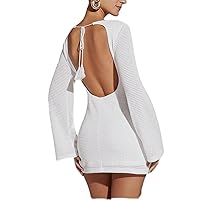 Tie Backless Trumpet Sleeve Solid Dress