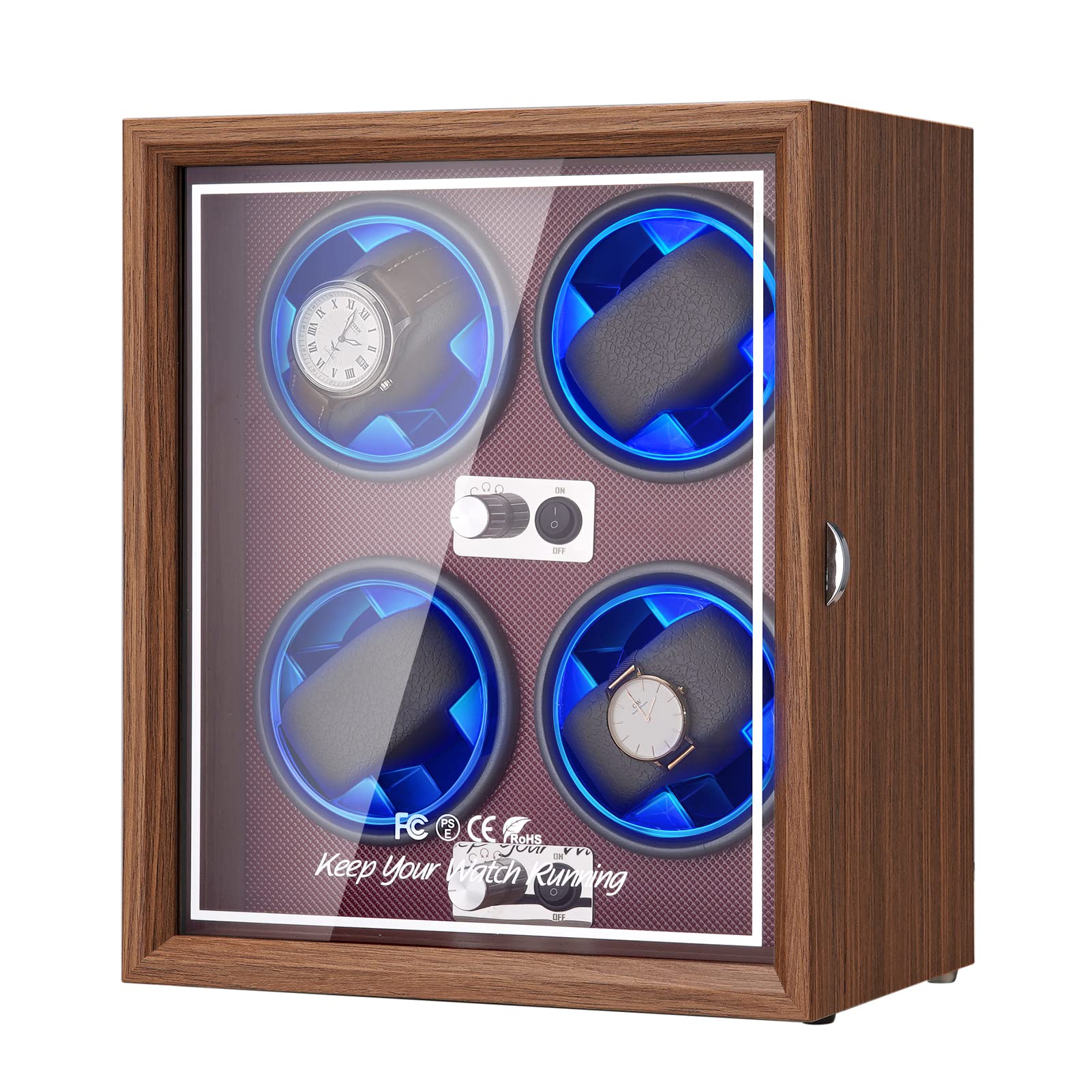 LALAHOO Watch Winder for Automatic Watches, Ultra Quiet Motor for 4 Automatic Watches with LED Lights, Automatic Watch Winder with 4 Rotation Modes
