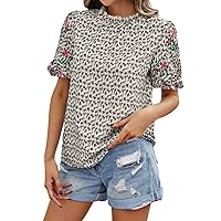 Embroidered Tops for Women, Women's Printed Button Wave High Neck Color Blocking Top, S, XXL