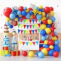 RUBFAC 1020ft 720pcs Pennant Banner Flags and 120pcs Carnival Circus Balloon Garland Arch Kit for Grand Opening, Carnival Theme Birthday Party Decoration Outdoor Events Classroom Decor