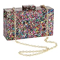 Gets Acrylic Purses and Handbags for Women Multicolor Perspex Geometric Patterns Box Clutch Banquet Evening Crossbody Handbag
