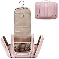 BAGSMART Toiletry Bag for Women, Travel Toiletry Organizer with hanging hook, Water-resistant Cosmetic Makeup Bag Travel Organizer for Shampoo, Full-size Container, Toiletries, Pink-Medium