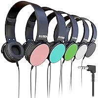 Wired On-Ear Leather Headphones with 3.5mm Connector, Round Metal Housing, Bulk Wholesale, 5 Pack, Assorted Colors