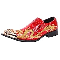 Loafers Pointed Toe Western Embroidery Leather Dress Men Shoes