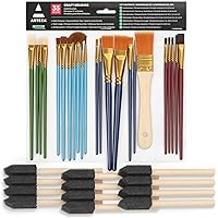 Arteza Craft Brushes, 35 Assorted Brushes, Includes Round, Flat, Wash, Angular, Foam, Fan, and Synthetic Brushes