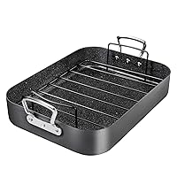 MICHELANGELO Roasting Pan with Rack, Hard Anodized Turkey Roaster Pan, Large Turkey Roasting Pan for Oven, Nonstick Rectangular Roaster Pan with Rack, 16 Inch x 12 Inch