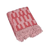 Creative Co-Op Woven Cotton Throw Blanket with Patterns and Fringe, Red and Pink