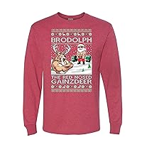 Brodolph Santa Working Out Gym The Red Nosed Gainzdeer Ugly Christmas Mens Long Sleeves