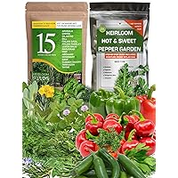 Assorted Collection of Sweet, Hot Pepper and Culinary Medicinal Herb Seeds for Gardening Outdoor, Indoor and Hydroponics - Total 25 Individual Bags with Heirloom, Non GMO and USA Grown Seeds