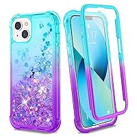 Ruky for iPhone 13 Case & iPhone 14 Case, Glitter Liquid Full Body Rugged Cover with Built-in Screen Protector Soft TPU Shockproof Girls Women Case for iPhone 13 & iPhone 14 6.1”, Teal Purple