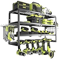 4 Layer Power Tool Organizer Wall Mount, Battery Tools Holder with Charging Station Shelf, Cordless Drill Hanger Storage Rack for Garage Organization, Workshop, Pegboard - 24 Inch 6 Slots