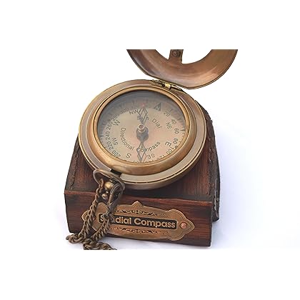 NEOVIVID Brass Sundial Compass - Push Open Compass - Steampunk Accessory – Unique Gift for Men - Beautiful Handmade Gift - Sundial Clock – Sun Clock – Steampunk Clock for Him - Antique Decor
