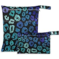 visesunny Blue and Green Leopard Grain 2Pcs Wet Bag with Zippered Pockets Washable Reusable Roomy Diaper Bag for Travel,Beach,Daycare,Stroller,Diapers,Dirty Gym Clothes,Wet Swimsuits,Toiletries