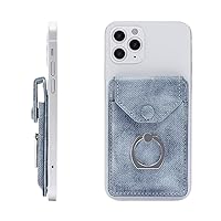 RFID Ring Stand Stick on Wallet for Back of Phone for iPhone Android and All Smartphones Adhesive Credit Card Holder for Cell Phone-Denim Blue …