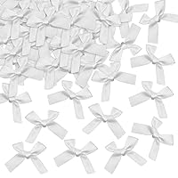 120Pcs Mini Satin Ribbon Bows Flowers Mini Ribbon Craft Bows DIY Craft Tiny Bows for Making Crafts, Hair Clip, Scrapbook, Christmas Thanksgiving Wedding Parties Presents Satin Decoration(White)