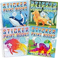 4 Pcs Paint by Sticker Books Sticker Art Books for Kids Ages, Sticker Paint Books by Number Activity Book Kids Puzzle Stickers Book Craft Toddlers Gift with Dinosaur Unicorn Ocean Animals 32 Picture