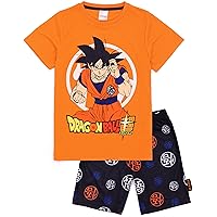 Kids Pyjama Set | Boys Orange Short Sleeve Goku T-Shirt & Warrior Symbol Black Shorts | Dragon Ball Super Anime
