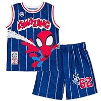 Marvel Spider-Man Miles Morales Mesh Jersey Tank Top Shirt and Basketball Shorts Toddler to Big Kid