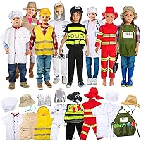 8 Sets Pretend Play Kids Costumes Set Christmas Gifts Washable Chef Construction Policeman Fireman Costumes Doctor Astronaut Costumes for Boys Toddler Girls Kids