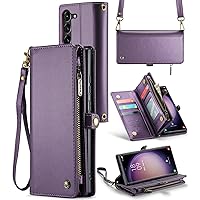ASAPDOS for Samsung Galaxy S23 Case Wallet,Retro Suede PU Leather Strap Wristlet Flip Case with Magnetic Closure,[RFID Blocking] Card Holder and Kickstand for Men Women Purple