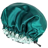 Satin Sleep Cap,Double-Sided Adjustable Sleep Bonnet,Bonnet Cap for Sleep (Dark Green)