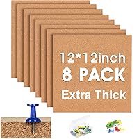 Square Cork Bulletin Board Tiles - SVOPY 8Pack Extra Thick 12x12 Inches Cork Board Tiles for Wall for Home Office Decor, School Message Board and Decorative Display Boards