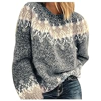 Color Block Mohair Chunky Knit Pullover Sweater, Casual Long Sleeve Raglan Shoulder Fuzzy Sweater for Fall & Winter Gray