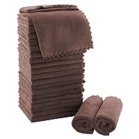 MOONQUEEN Ultra Soft Premium Washcloths Set - 12 x 12 inches - 24 Pack - Quick Drying - Highly Absorbent Coral Velvet Bathroom Wash Clothes - Use as Bath, Spa, Facial, Fingertip Towel (Wood Brown)