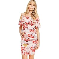 Hello MIZ Women's Floral Ruffle Off Shoulder Maternity Dress - Made in USA