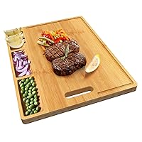 Cutting Boards,Large Bamboo Chopping Board, Built-In 3 Compartments And Juice Grooves, Charcuterie Board for Kitchen Counter Meat (Butcher Block) Cheese, Vegetables,Bread (17 x 12.6