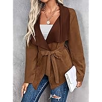 Women's Jackets Jackets for Women Waterfall Collar Belted Jacket Lightweight Fashion (Color : Brown, Size : Medium)