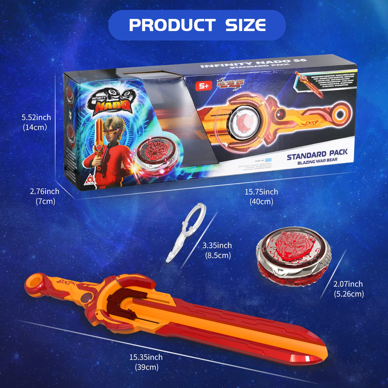 Bey Blade - Infinity Nado Bey Blade Stadium - Battling Tops Burst Toy for Boys Grils Age 8-12 - Including Gaming Top Toys, Sword Launcher - Blazing War Bear, Flame Red