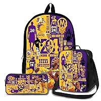 Super Star School Bag Set, 3PCS Included Laptop Backpack Lunch Box Pencil Case, Basketball Player Large Capacity Shoulder Bag, Insulated Lunch Tote - Gold