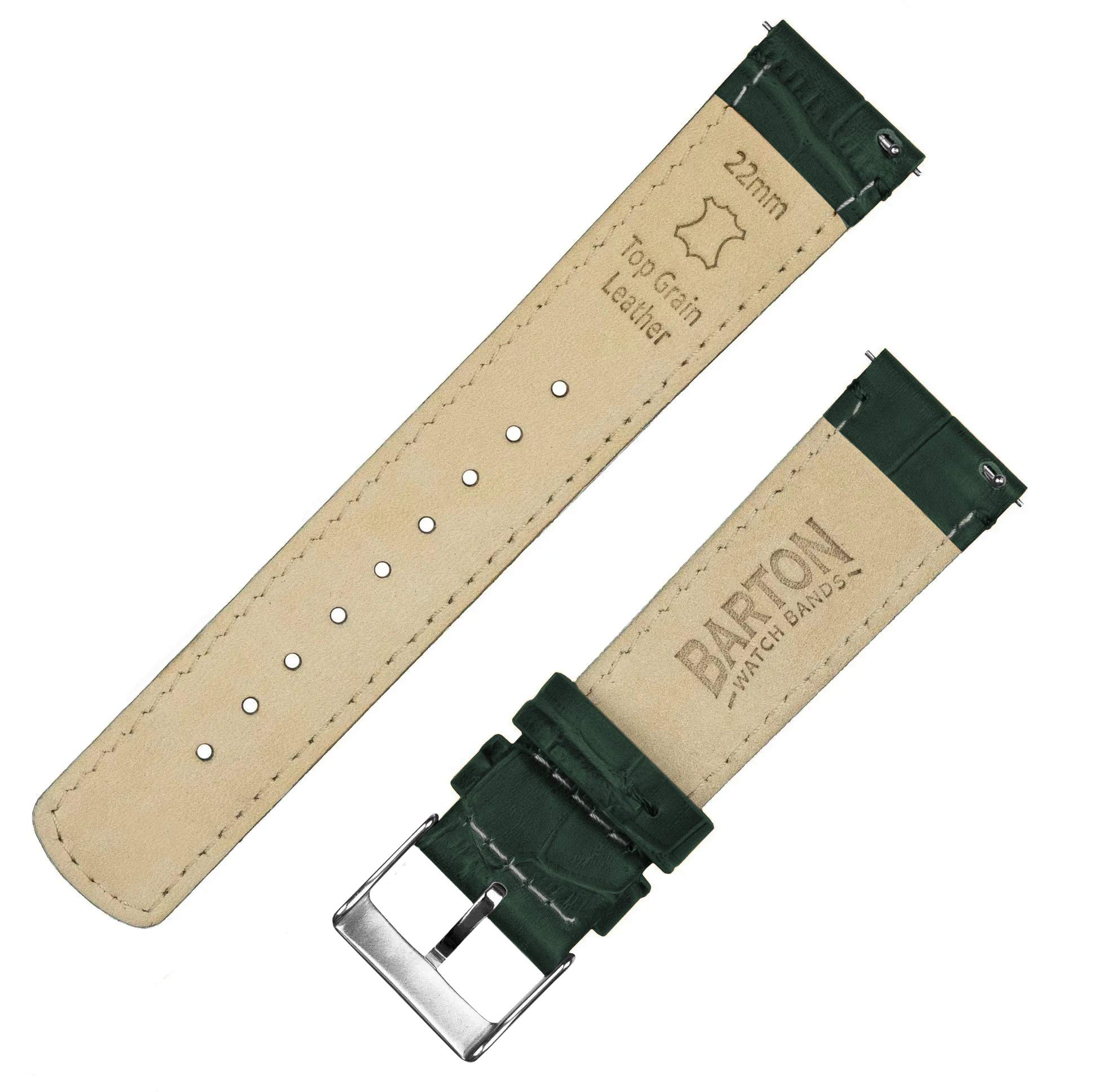 Barton Alligator Grain - Quick Release Leather Watch Bands - Choose Color, Length & Width - 16mm, 18mm, 19mm, 20mm, 21mm, 22mm, 23mm, or 24mm Standard or Long